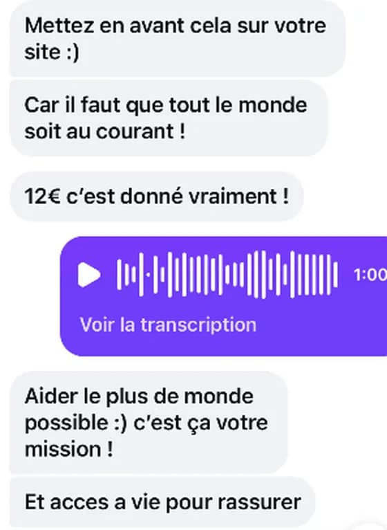 Message reçu : mettez cela en avant sur votre site, il faut que tout le monde soit au courant. Aider le plus de monde possible, c’est ça votre mission.
